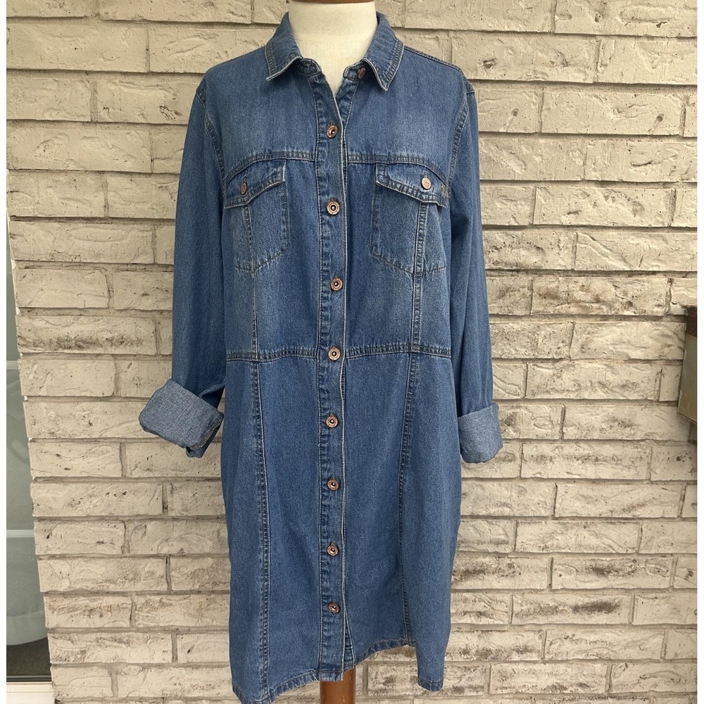 Frye Women's Denim Dress w/Pockets Size XL Light Wash EUC Western Cowgirl Jean